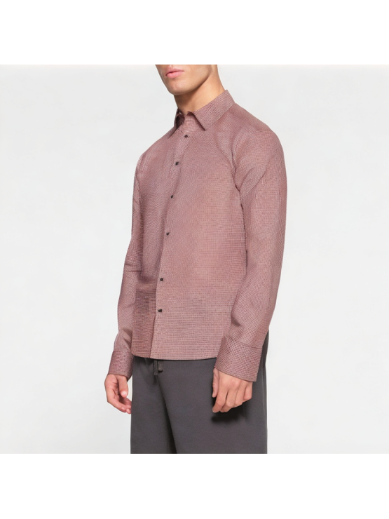 Cotton Plaid Long-Sleeved Lapel Shirt