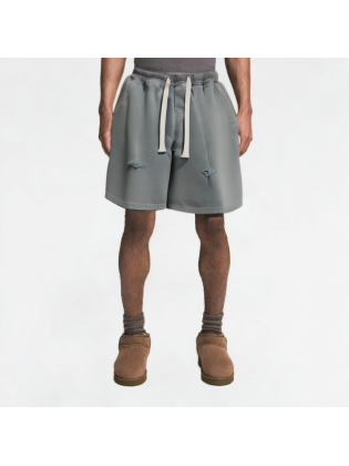 Frayed Drawstring Denim Shorts