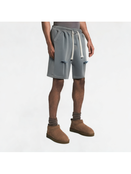 Frayed Drawstring Denim Shorts