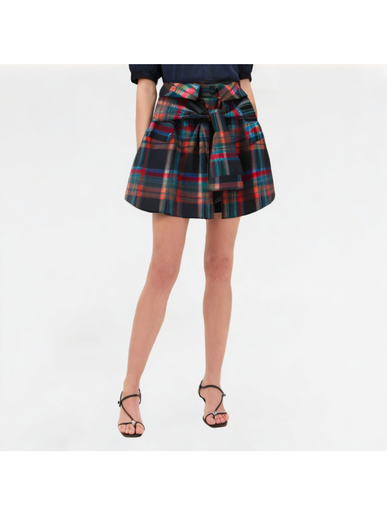 Contrasting Plaid Knotted Skirt