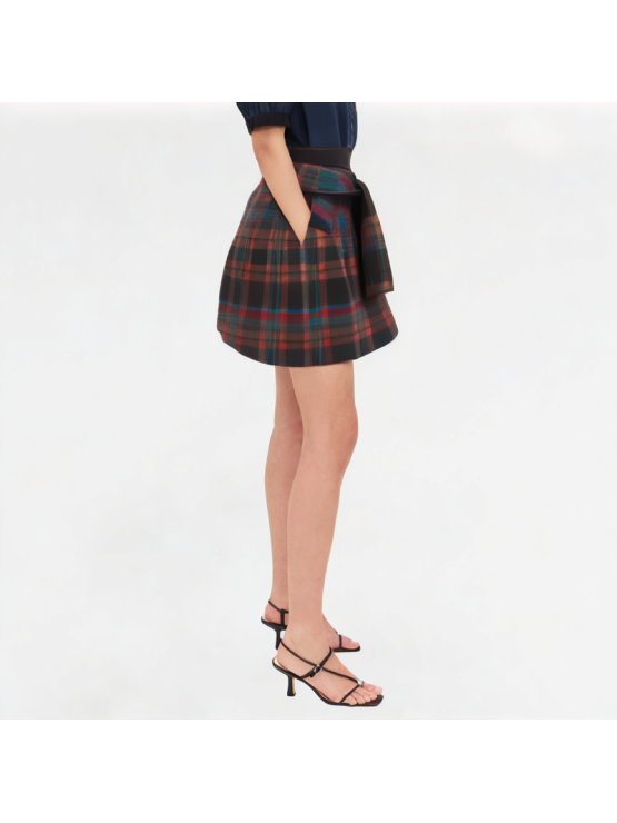 Contrasting Plaid Knotted Skirt