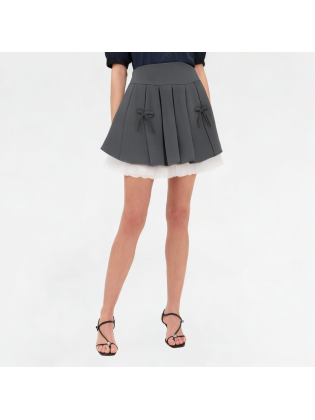 High-Waisted Bow Pleated Skirt