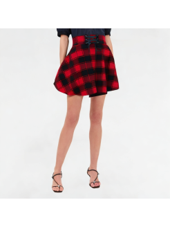 Fashionable Grid Pattern Lace-up Skirt