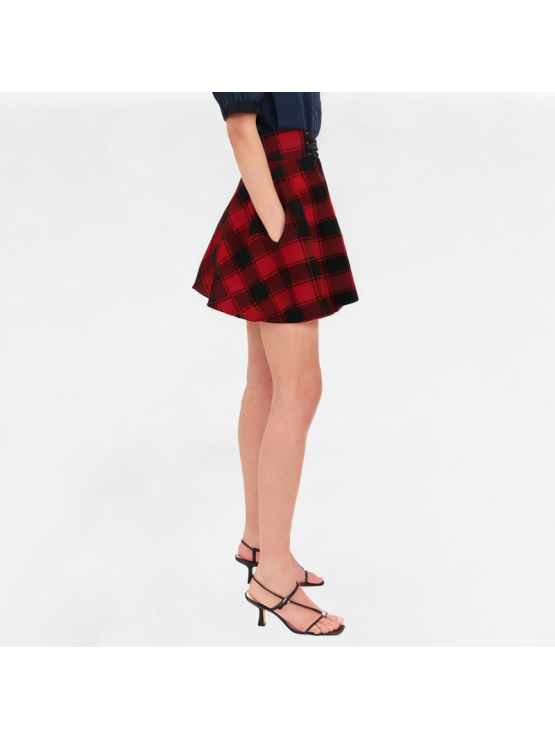 Fashionable Grid Pattern Lace-up Skirt