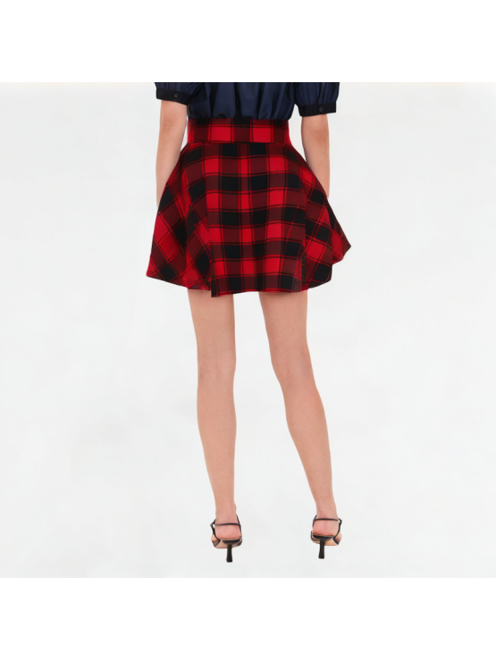 Fashionable Grid Pattern Lace-up Skirt