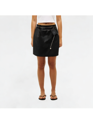 High-quality PU leather chain A-line skirt