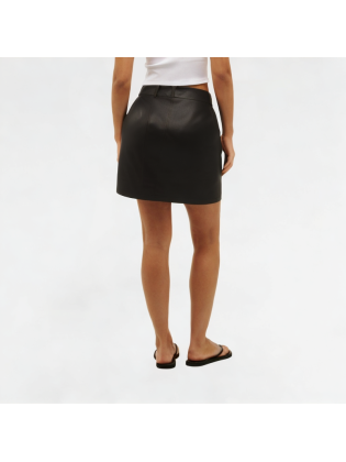 High-quality PU leather chain A-line skirt